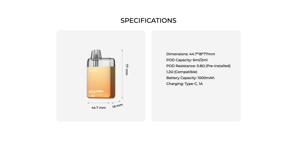 Vaporesso Eco Nano Pod kit Spec