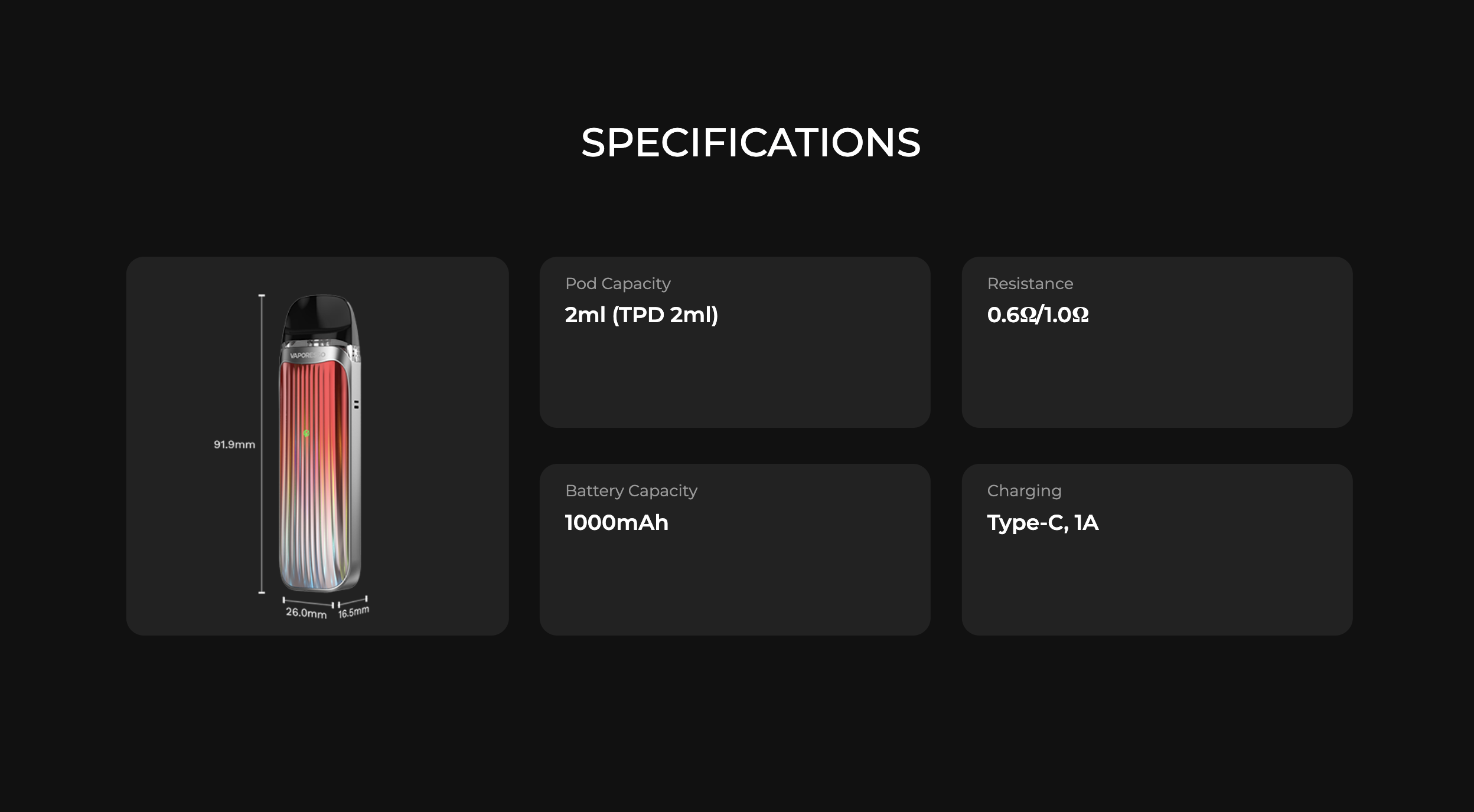 Vaporesso Luxe QS Pod- Specification 