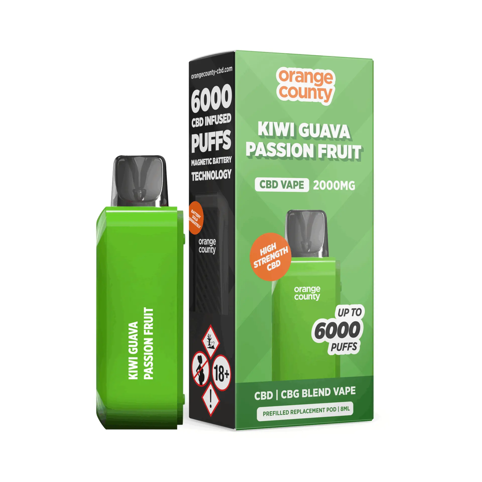 Kiwi Guava Passionfruit 2000mg Orange County CBD Vape Replacement Pod