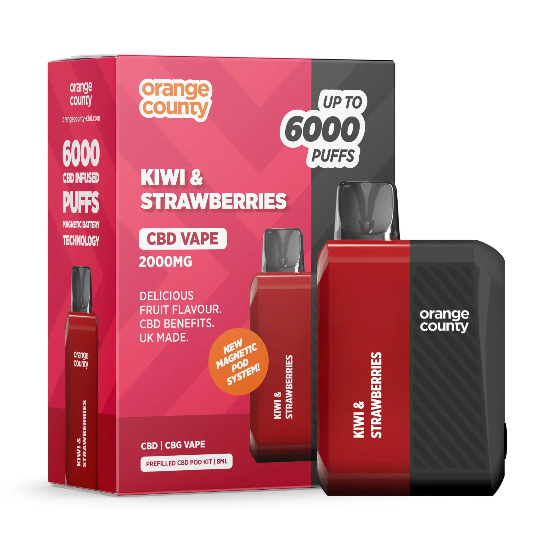 Strawberry Kiwi 2000mg Orange County CBD Vape Prefilled CBD Pod Kit 8ml