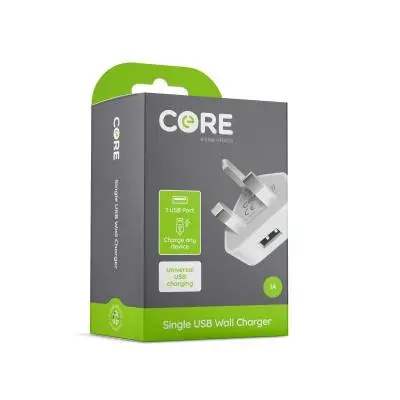 Core Single USB Power Adaptor - White