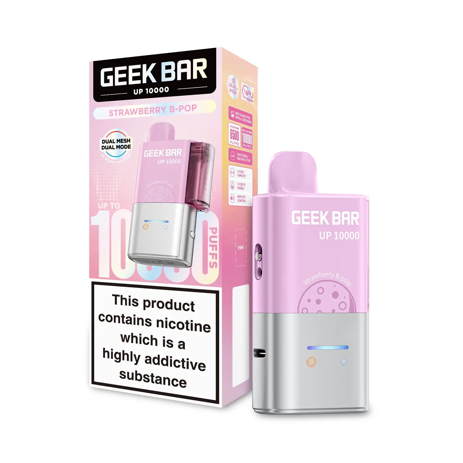 Strawberry B-pop by Geek Bar Up 10000 Prefilled Pod Kit | 10K Puffs