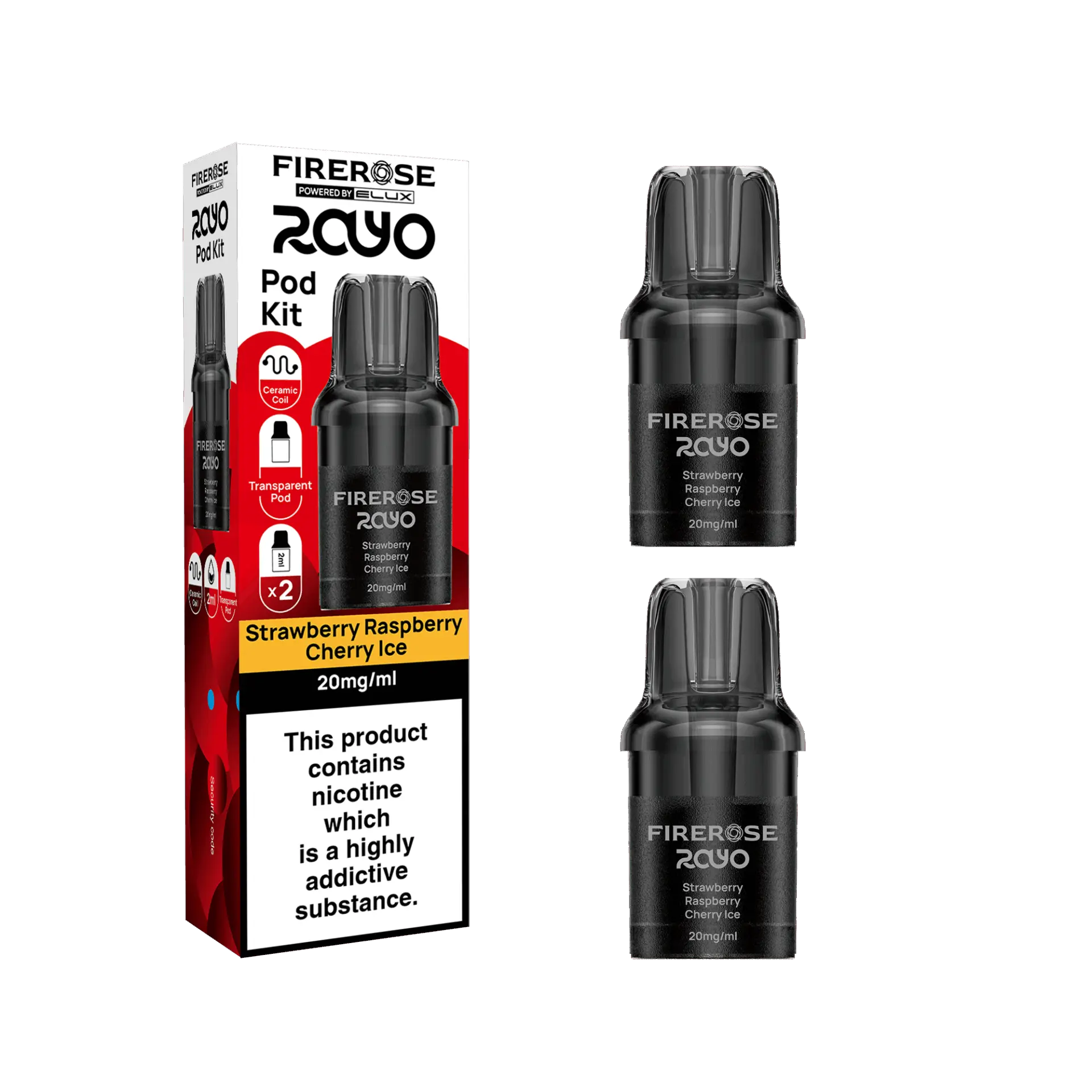 Strawberry Raspberry Cherry Ice by Elux Firerose Rayo 600 Puff