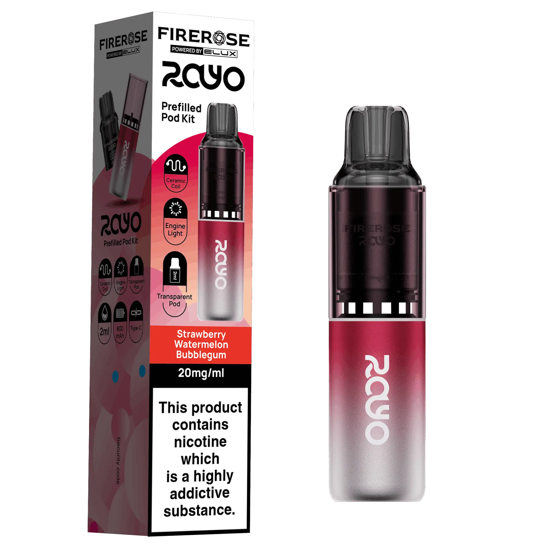 Strawberry Watermelon Bubblegum by Elux Firerose Rayo 600